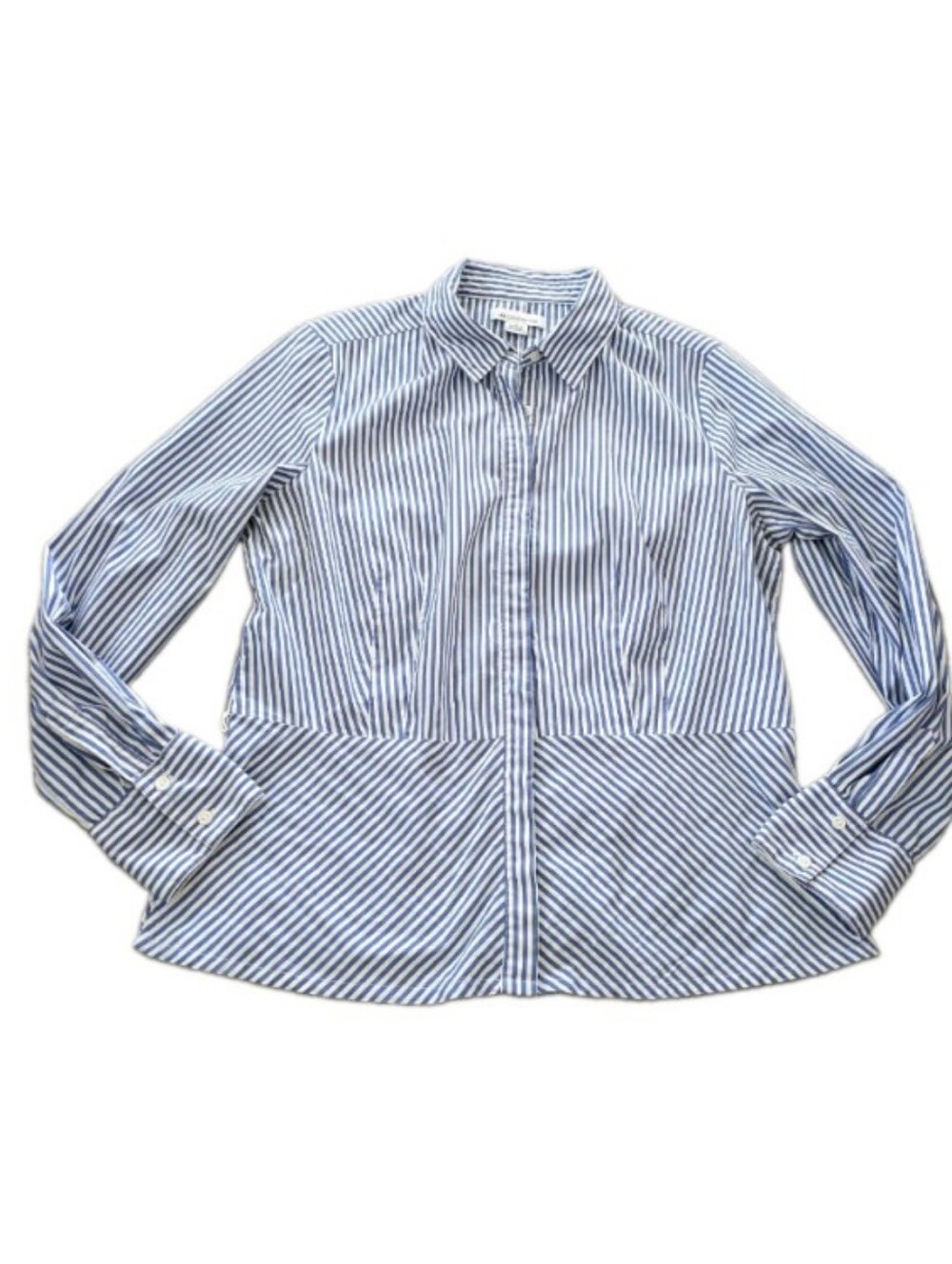 Liz‎ Claiborne Striped Cotton Blend Button up Peplum Shirt L White Blue Long Slv